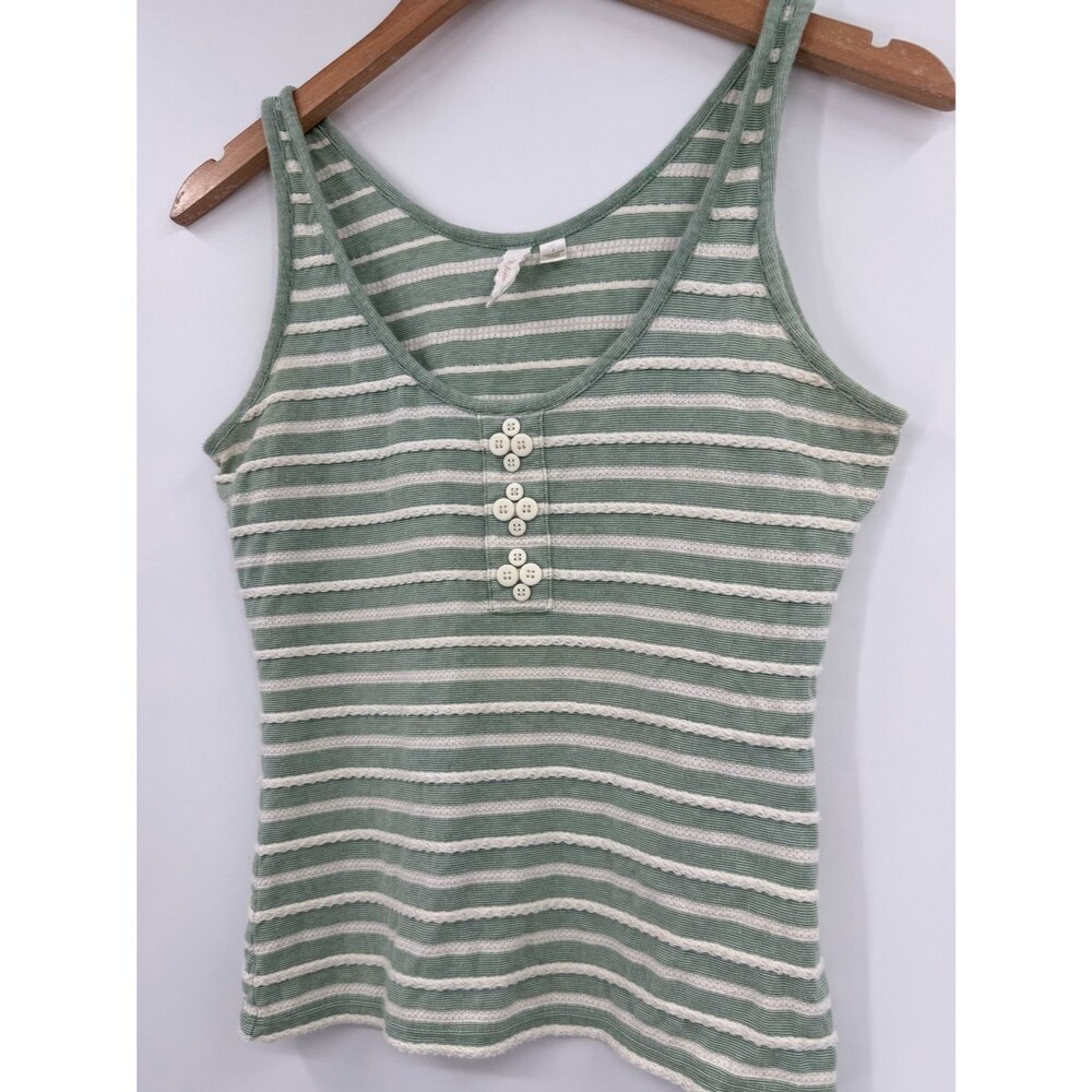 Anthropologie Elodie Striped Henley Tank | Sage / Ivory | Small - Picture 3 of 6